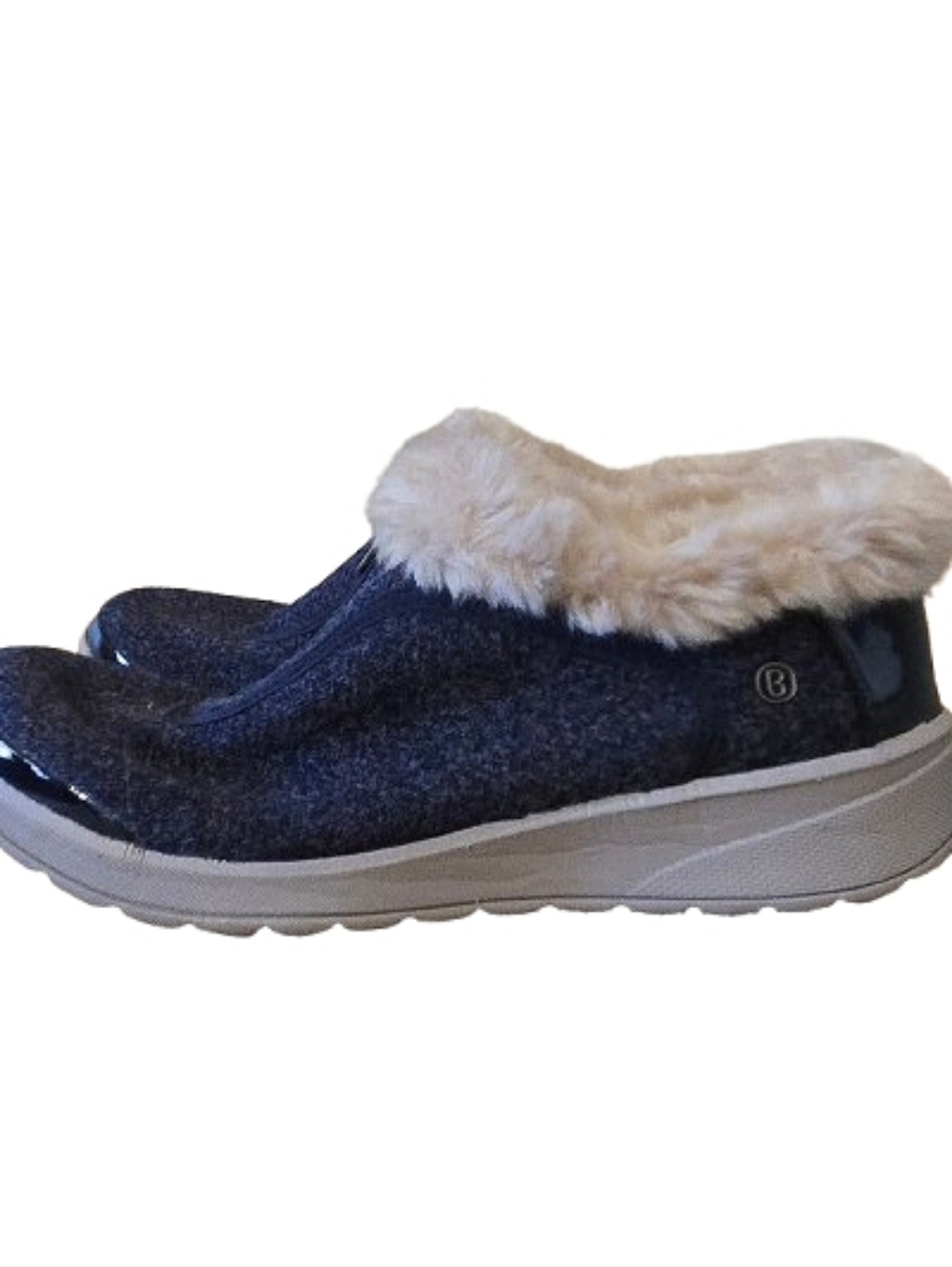 Bzees Like New Navy Blue Zippered-Front Faux-Fur Trim Shoes. Sz 8